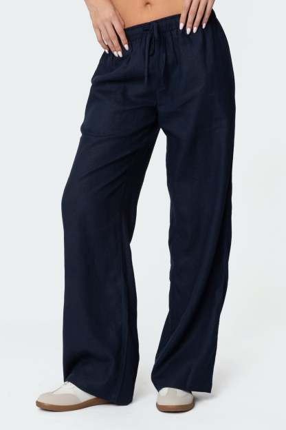 Yasmine Linen Look Pants - NAVY