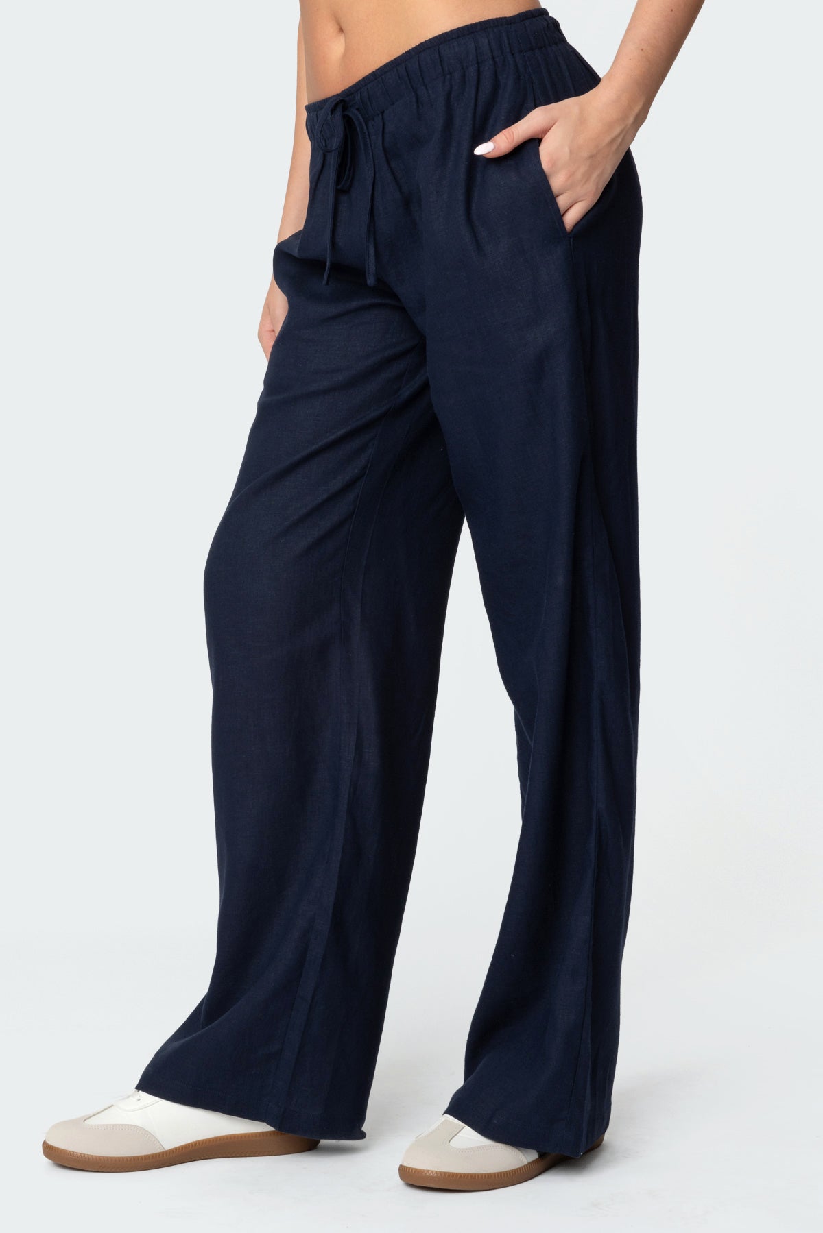 Yasmine Linen Look Pants - NAVY