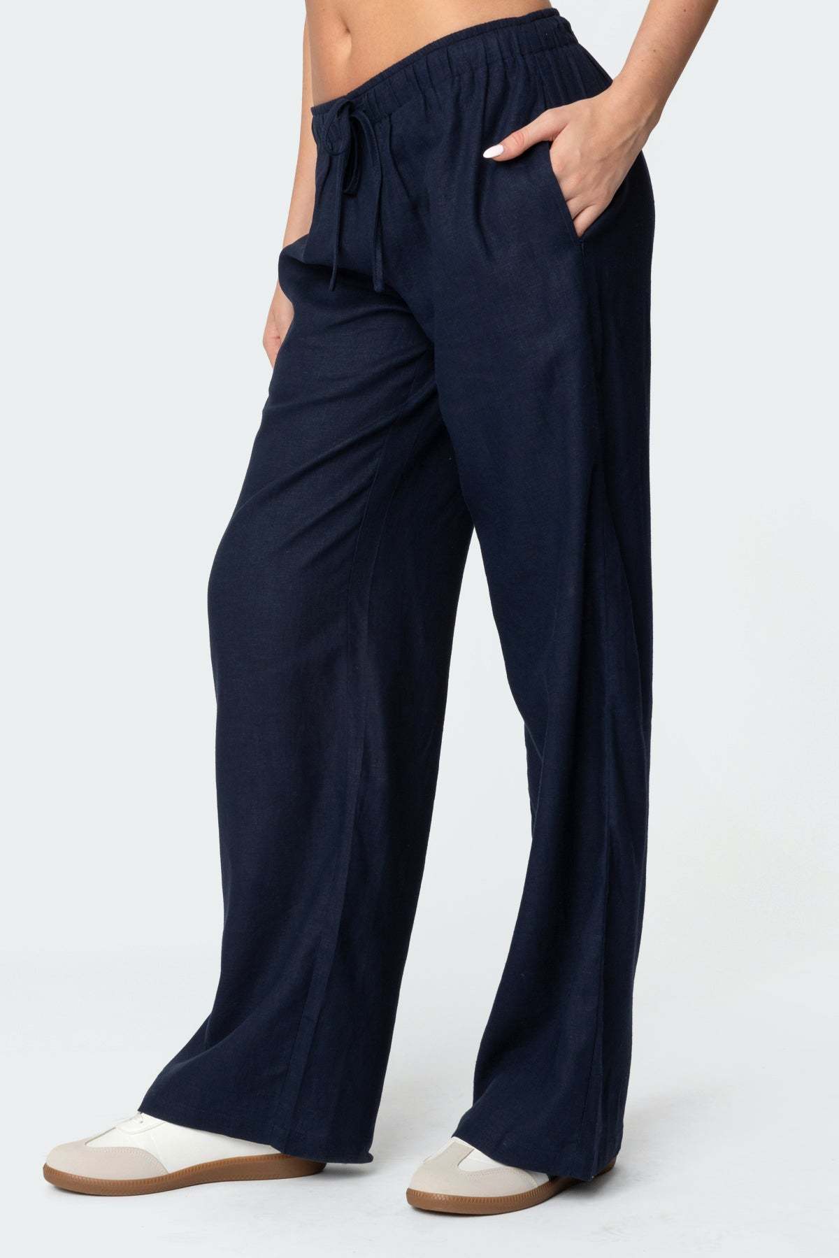 Yasmine Linen Look Pants - NAVY