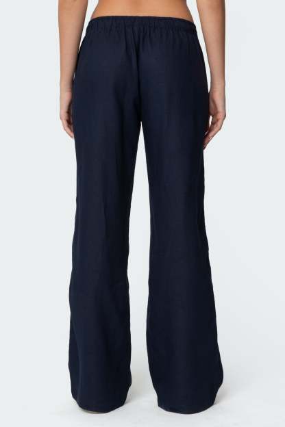 Yasmine Linen Look Pants - NAVY