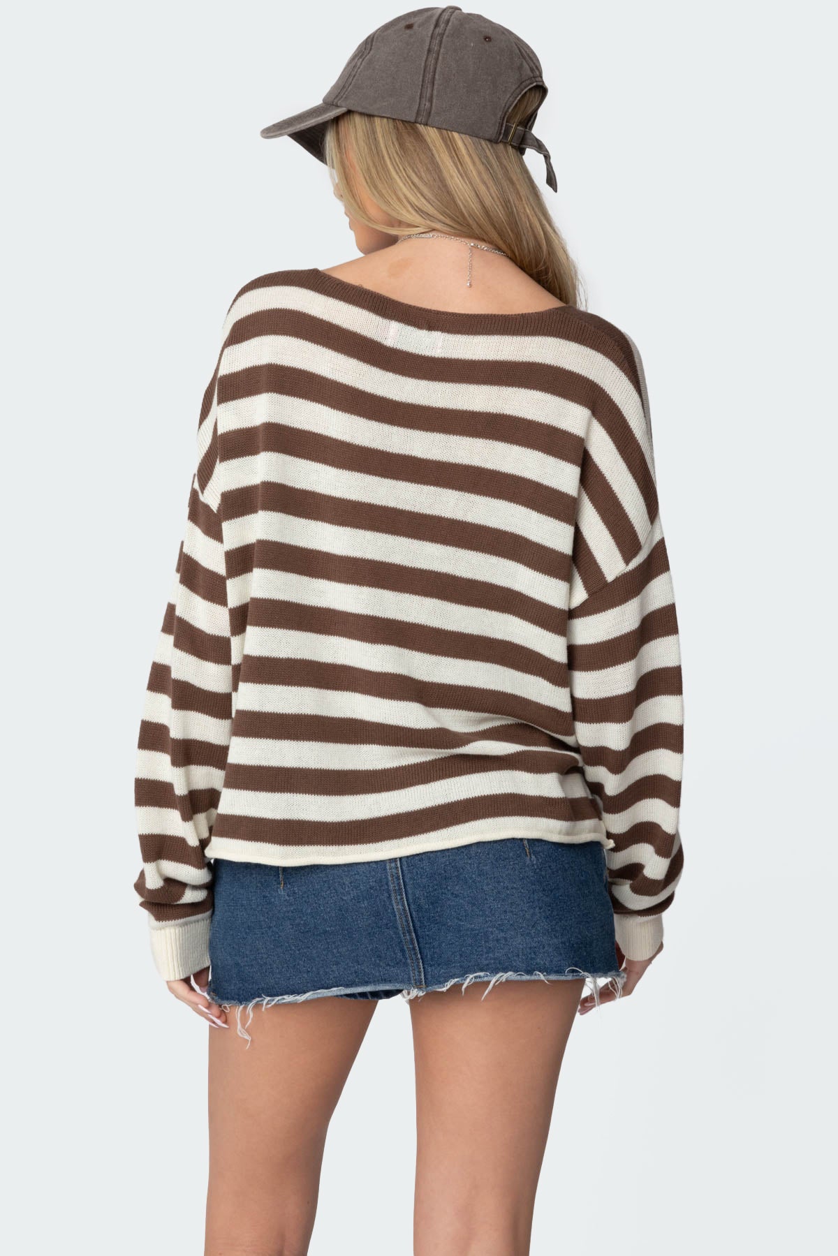 Anney Oversized Striped Sweater - BROWN AND CREAM