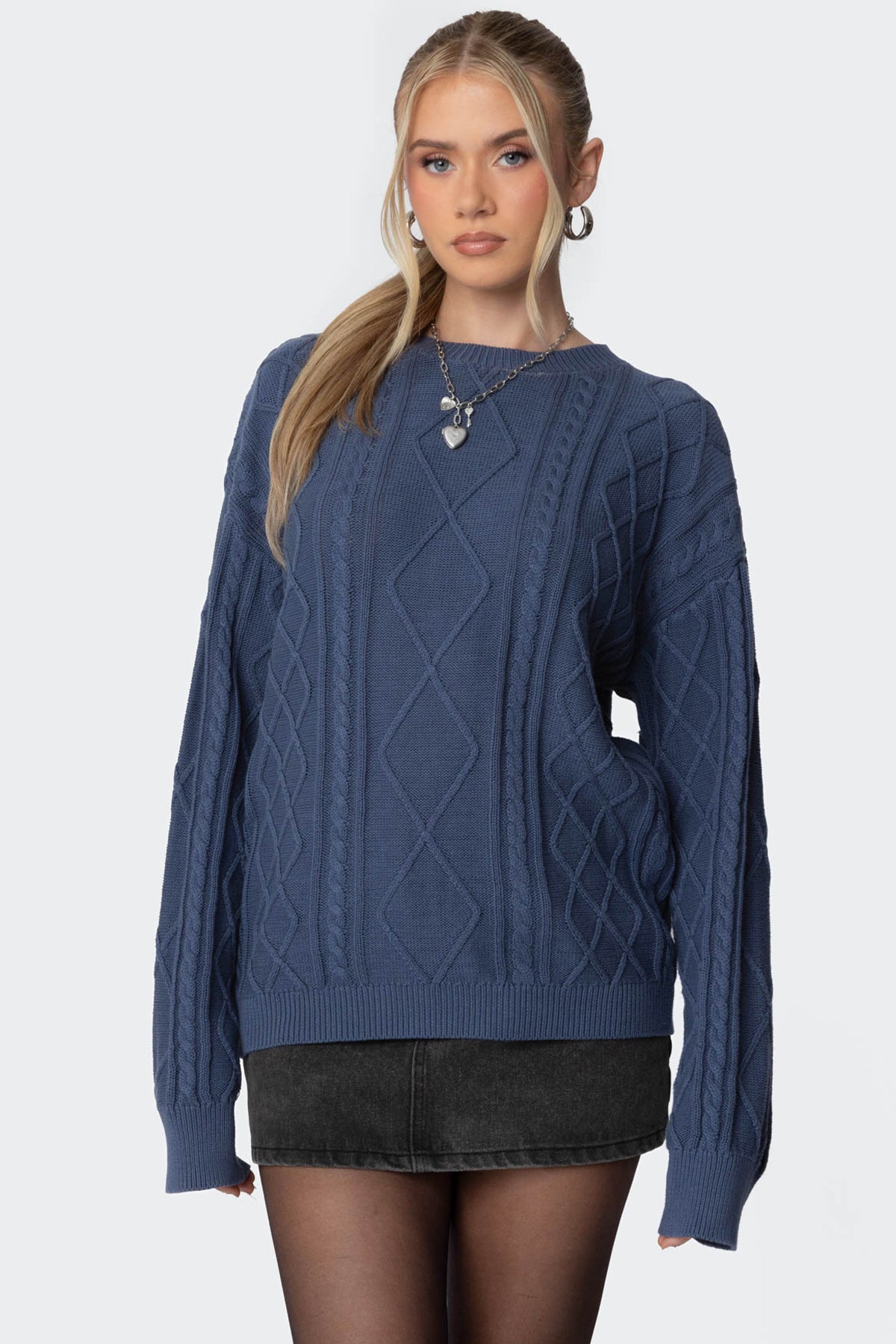 Jessy Cable Knit Oversized Sweater - BLUE