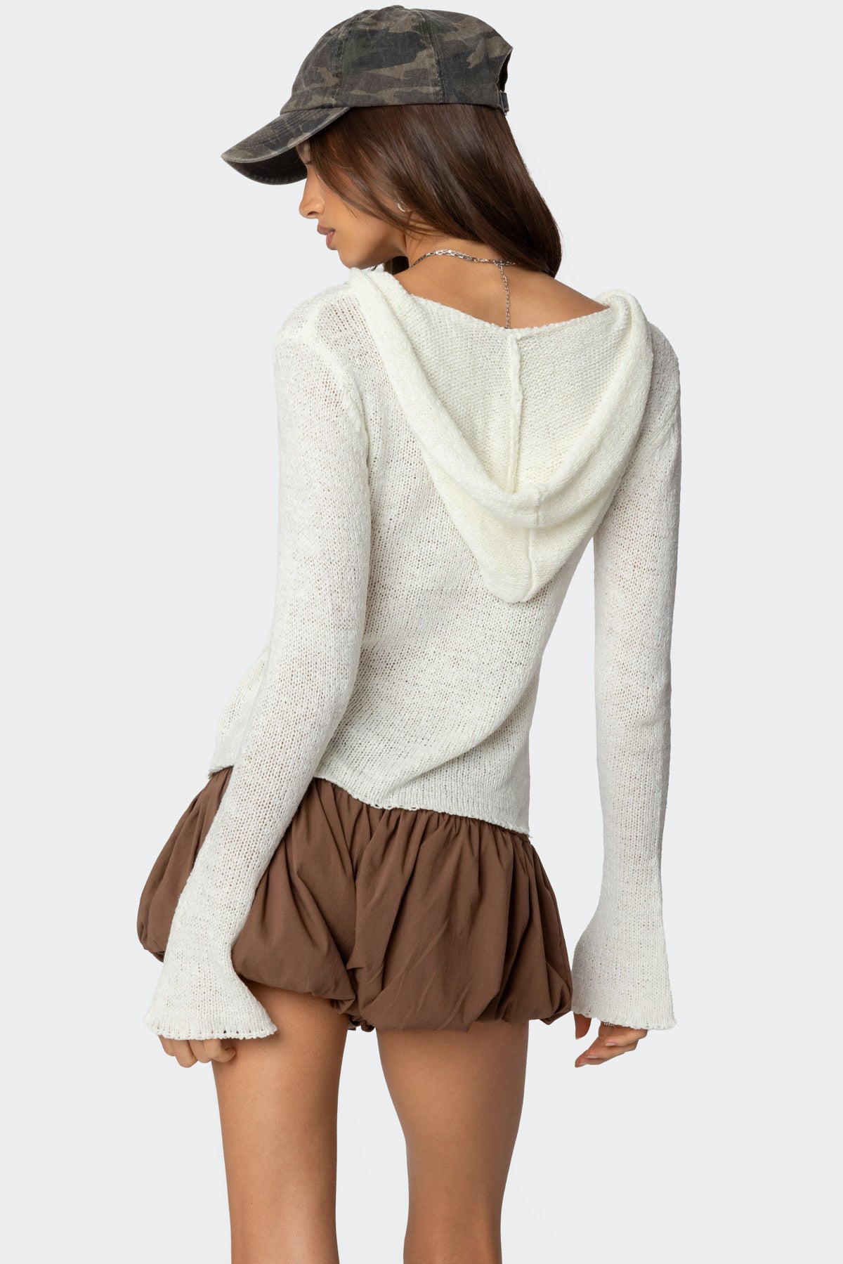 Mai Hooded V Neck Sweater - CREAM