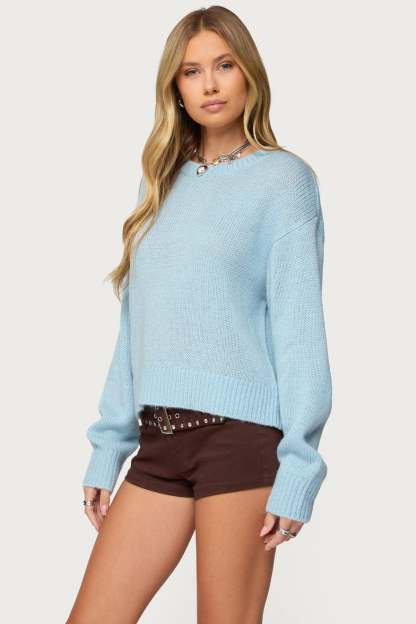 Kyrah Oversized Knit Sweater - LIGHT-BLUE