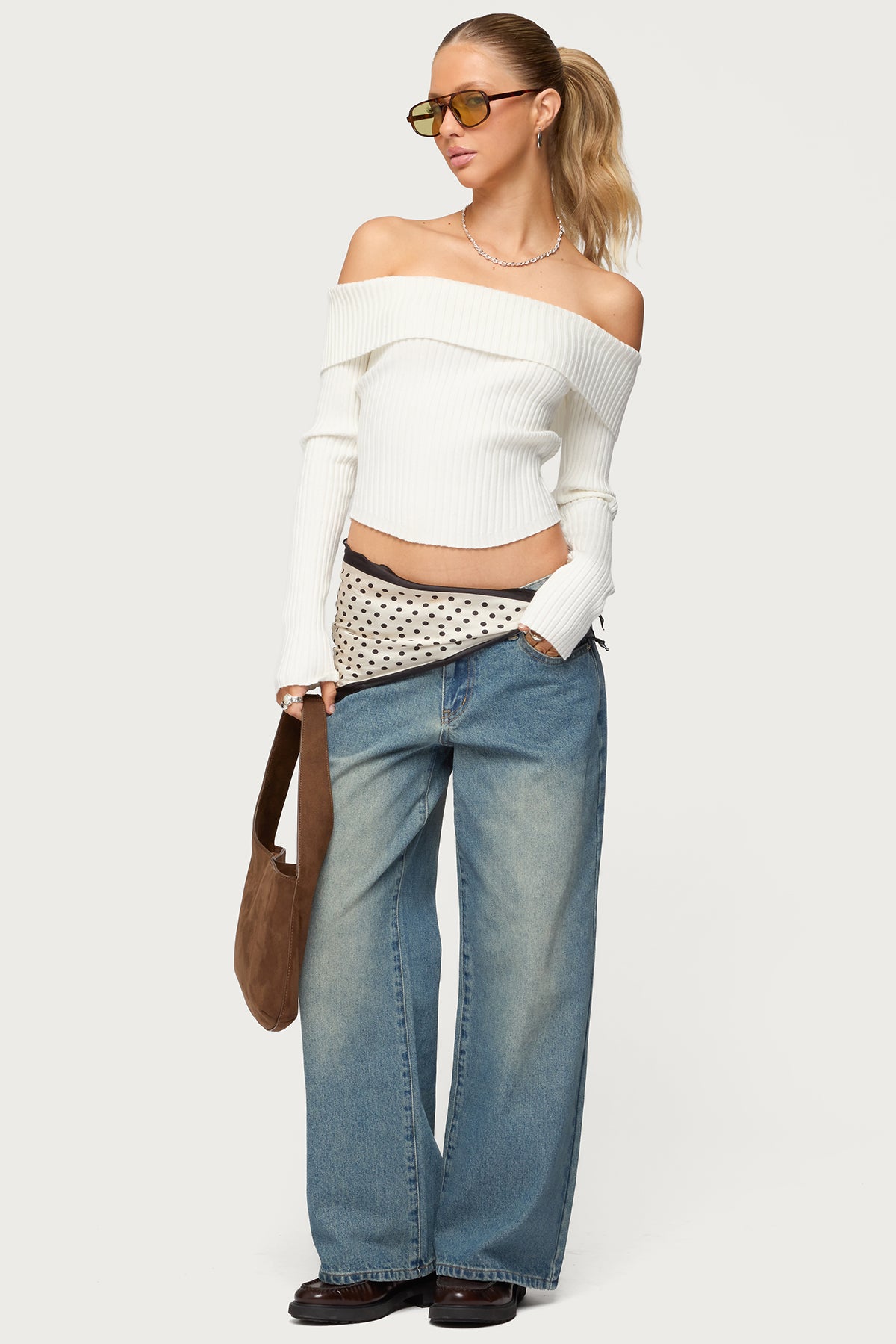 Lauren Knit Foldover Top - WHITE