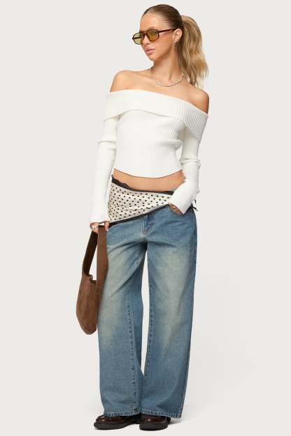 Lauren Knit Foldover Top - WHITE
