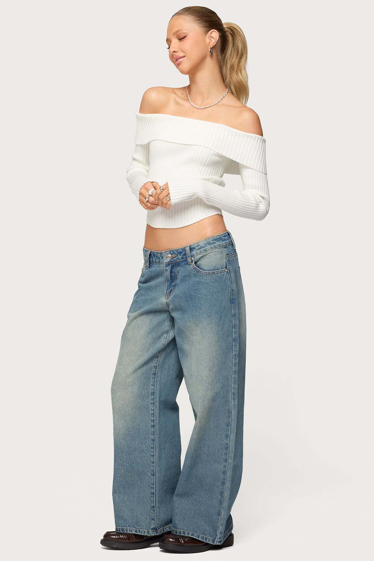 Lauren Knit Foldover Top - WHITE