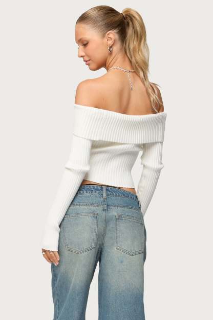 Lauren Knit Foldover Top - WHITE
