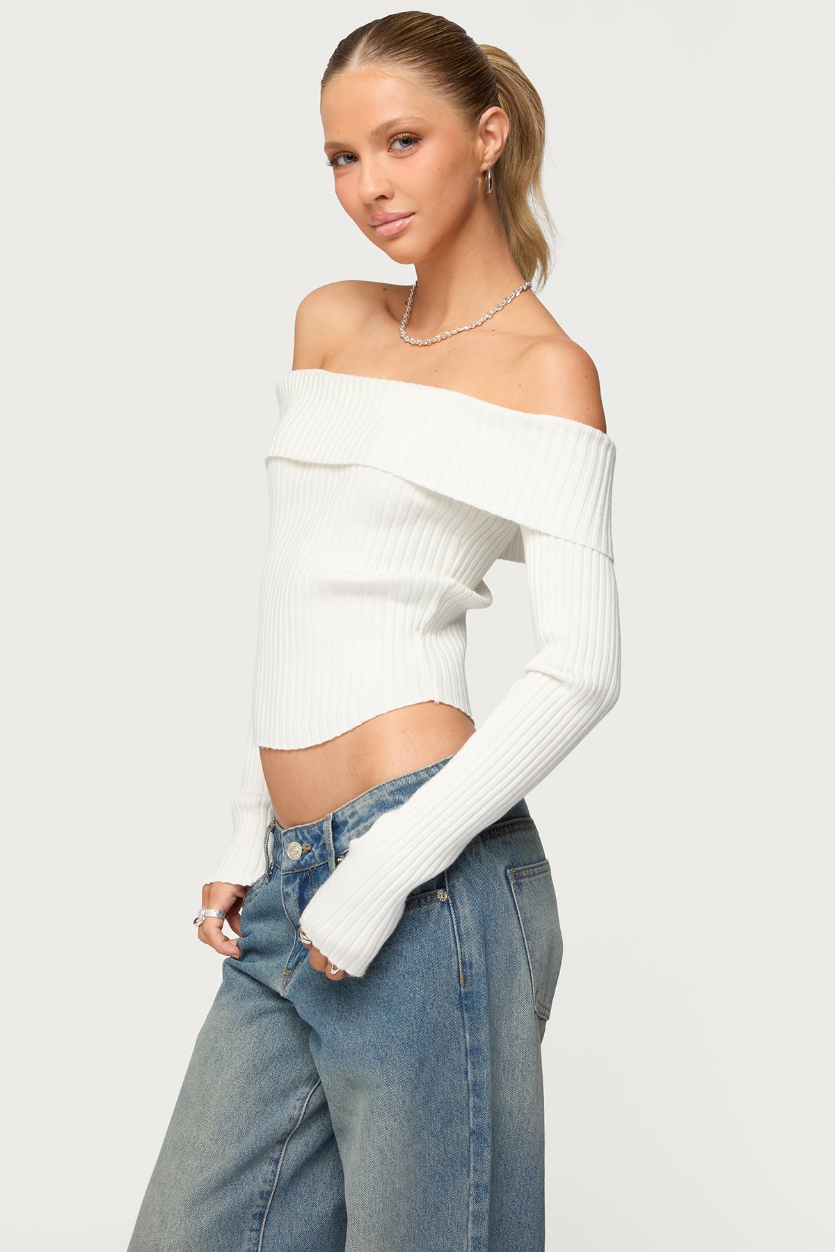 Lauren Knit Foldover Top - WHITE