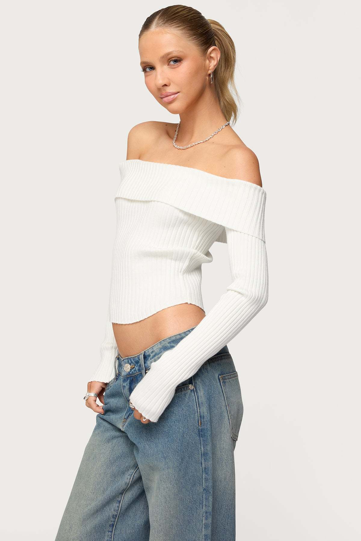 Lauren Knit Foldover Top - WHITE