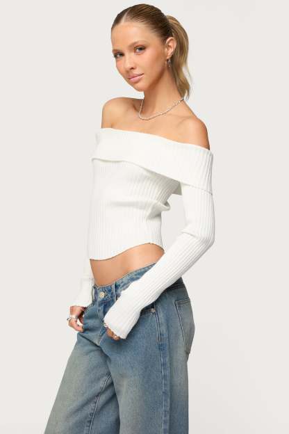 Lauren Knit Foldover Top - WHITE