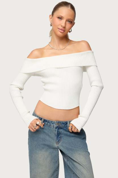 Lauren Knit Foldover Top - WHITE