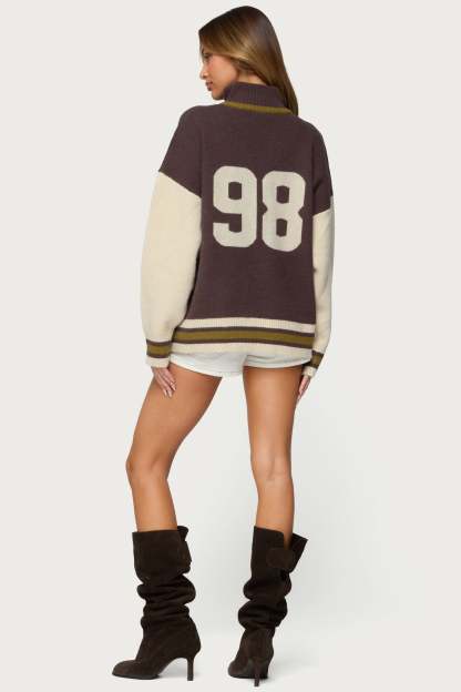 98 Varsity Zip Up Sweater - BROWN
