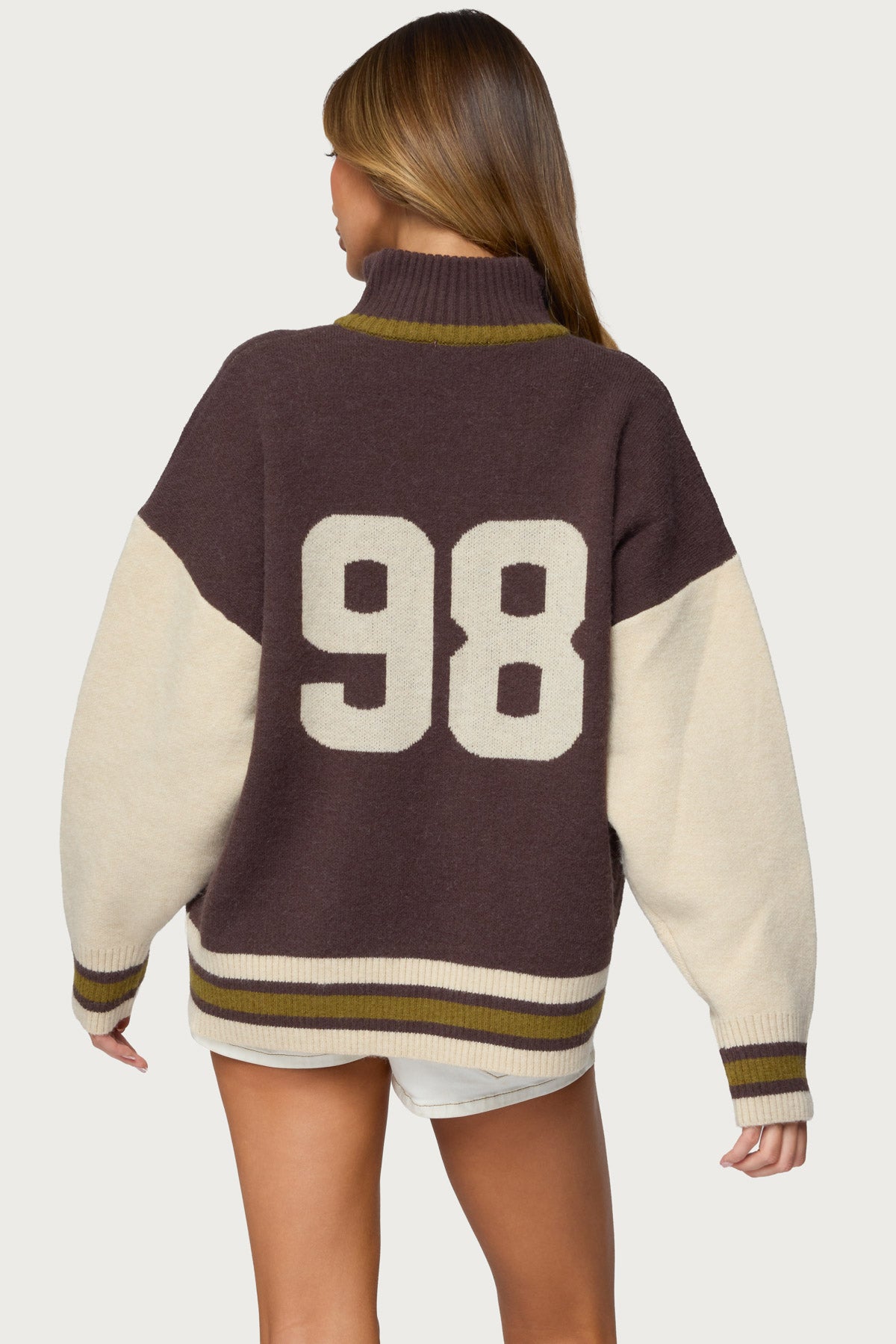 98 Varsity Zip Up Sweater - BROWN