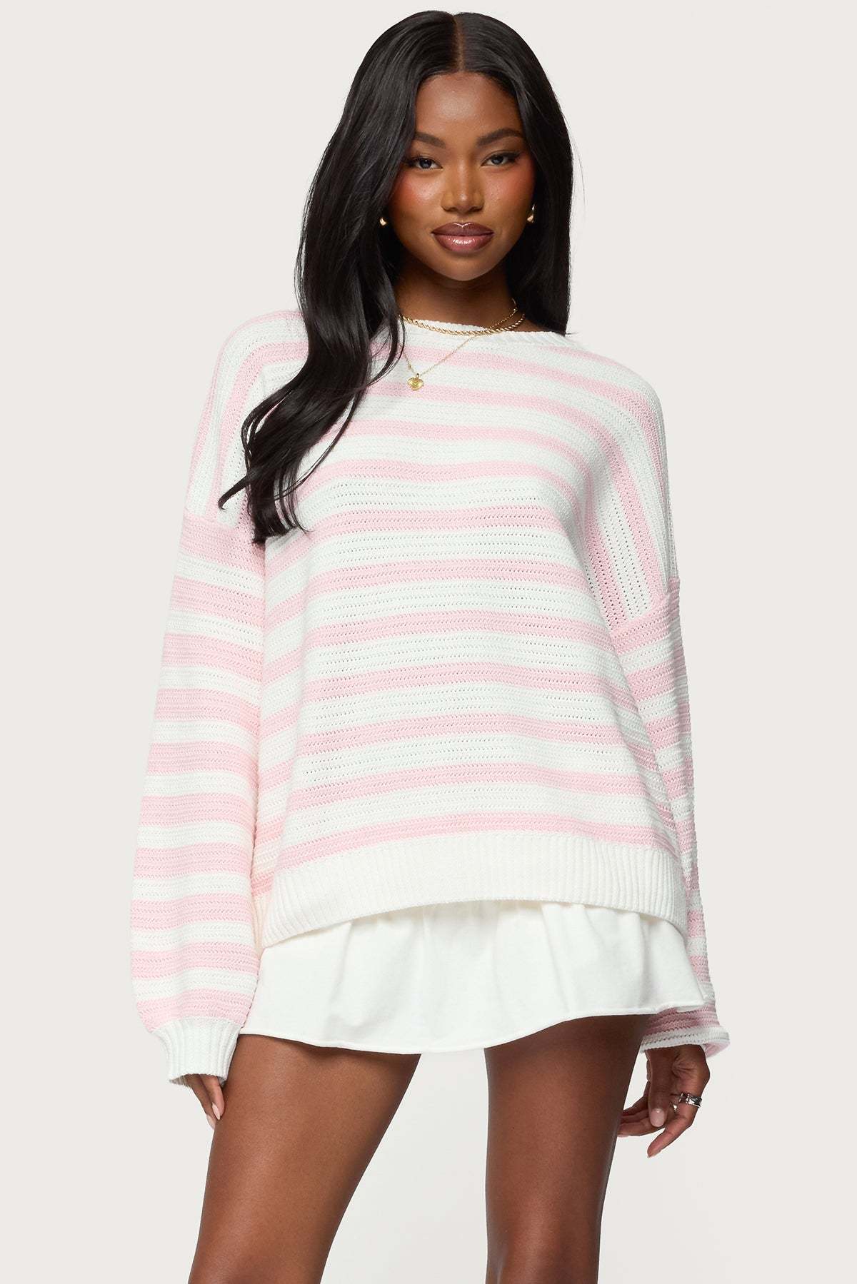 Aerin Oversized Sweater - LIGHT PINK AND CREAM