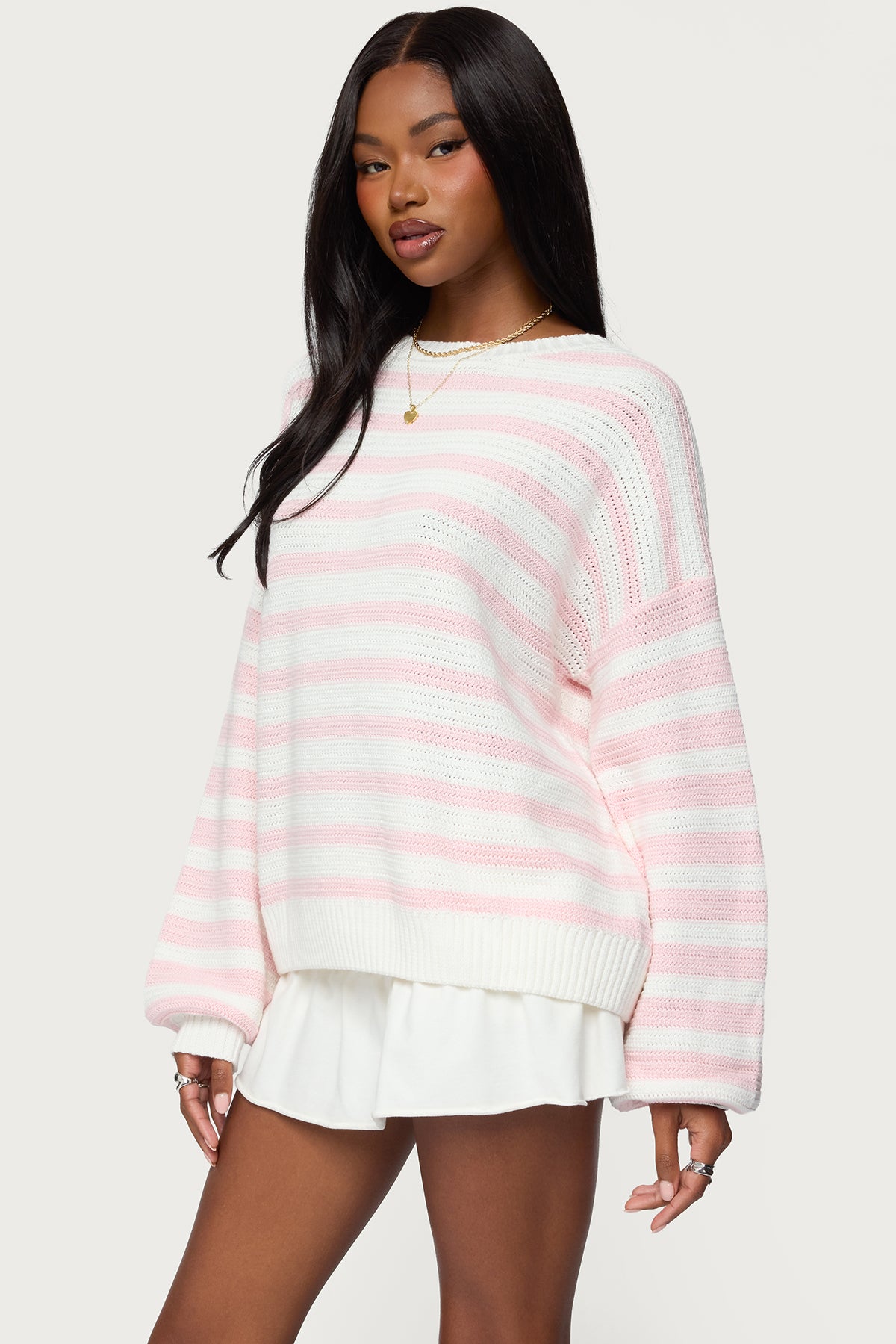 Aerin Oversized Sweater - LIGHT PINK AND CREAM