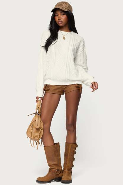 Jessy Cable Knit Oversized Sweater - CREAM