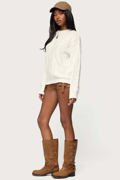 Jessy Cable Knit Oversized Sweater - CREAM