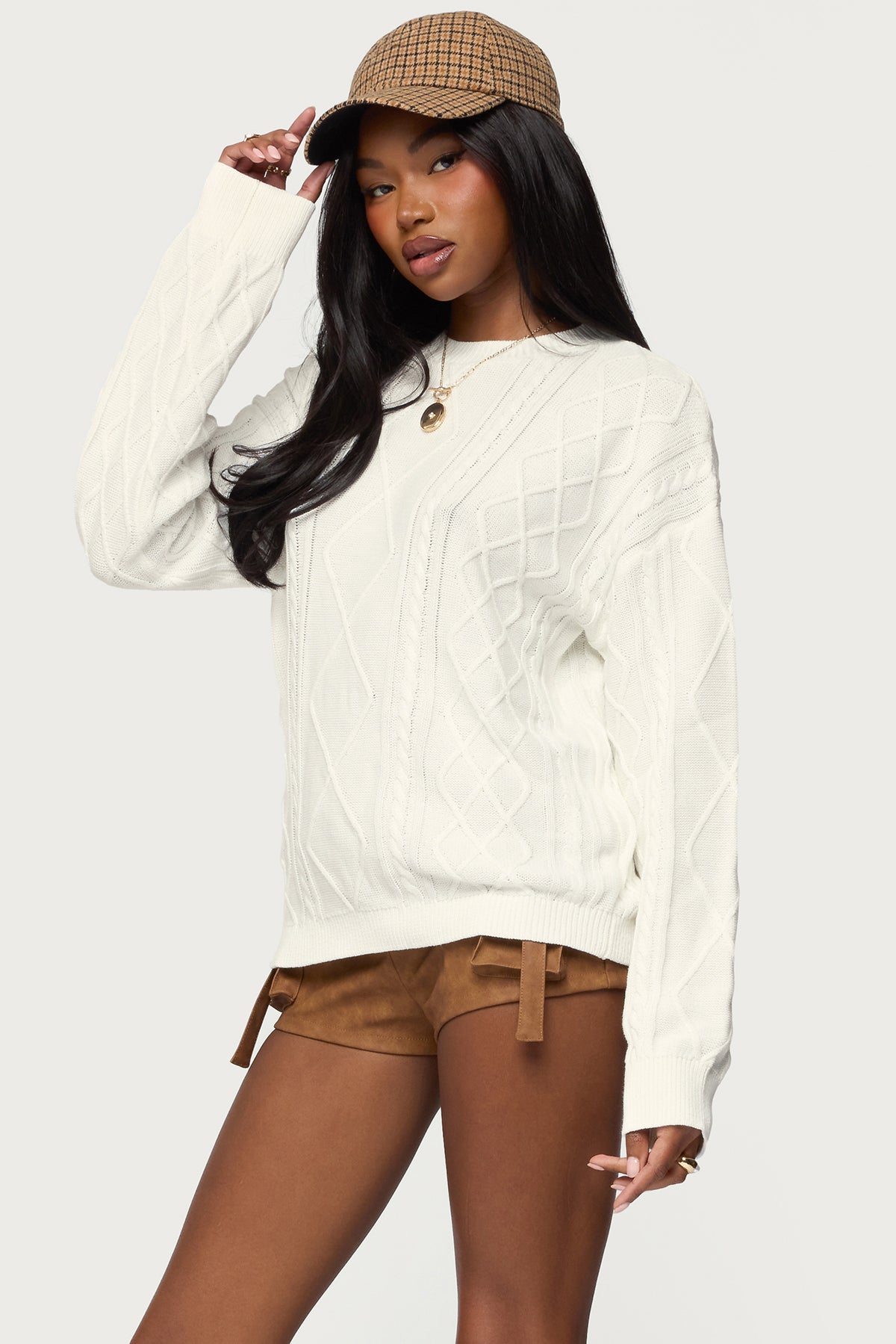 Jessy Cable Knit Oversized Sweater - CREAM