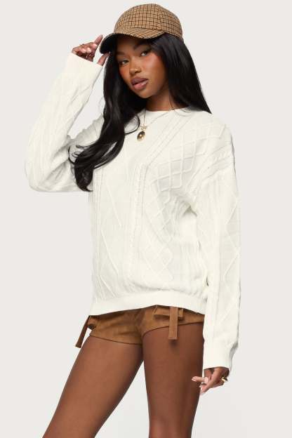 Jessy Cable Knit Oversized Sweater - CREAM