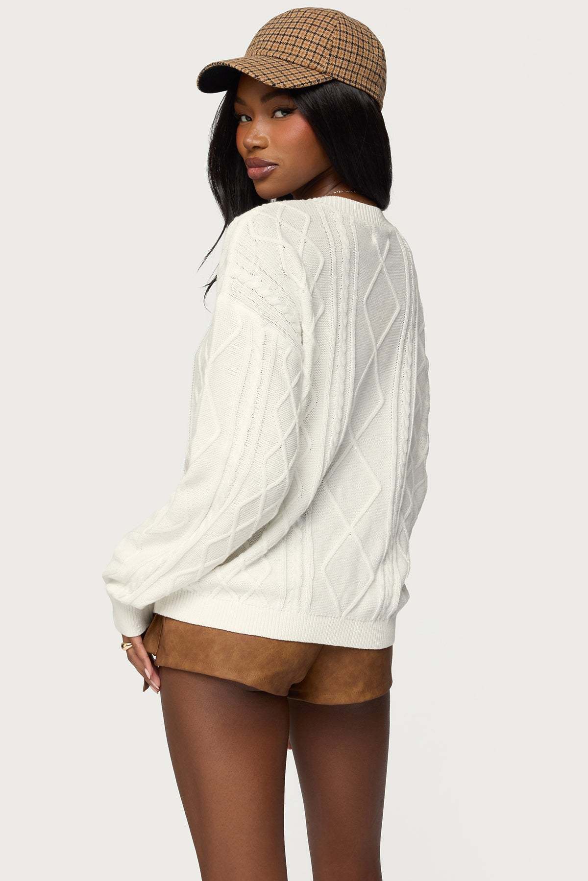 Jessy Cable Knit Oversized Sweater - CREAM