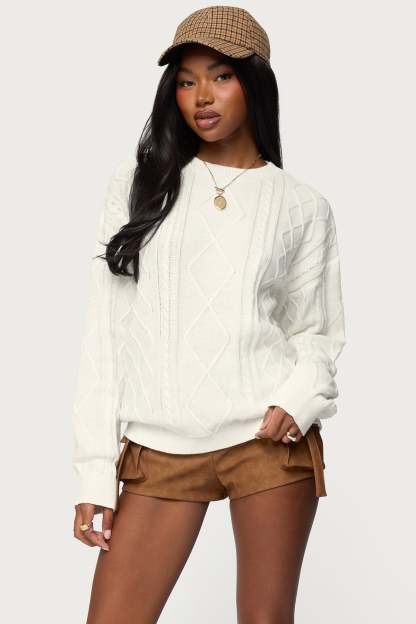 Jessy Cable Knit Oversized Sweater - CREAM