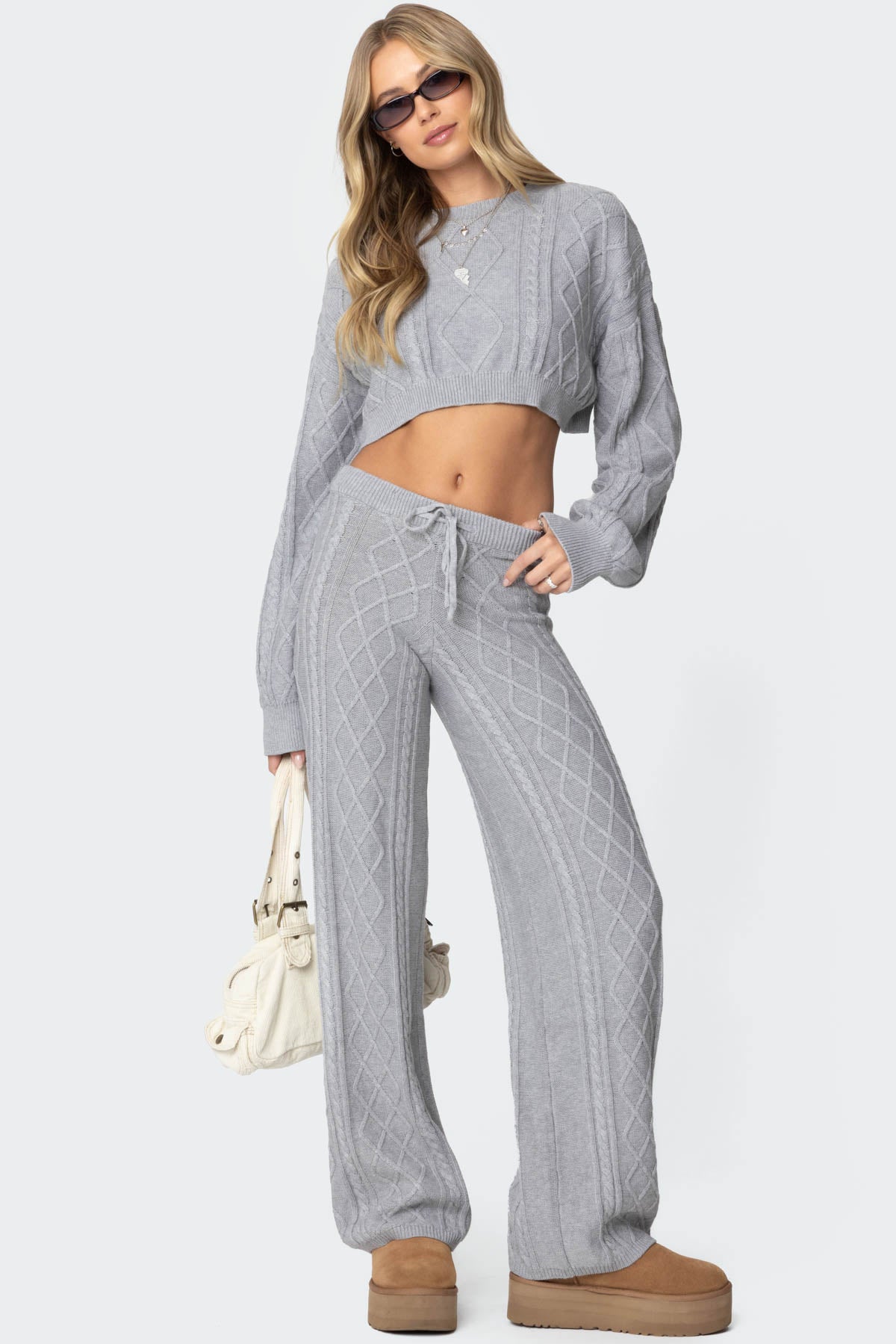 Kasey Cable Knit Pants - GRAY