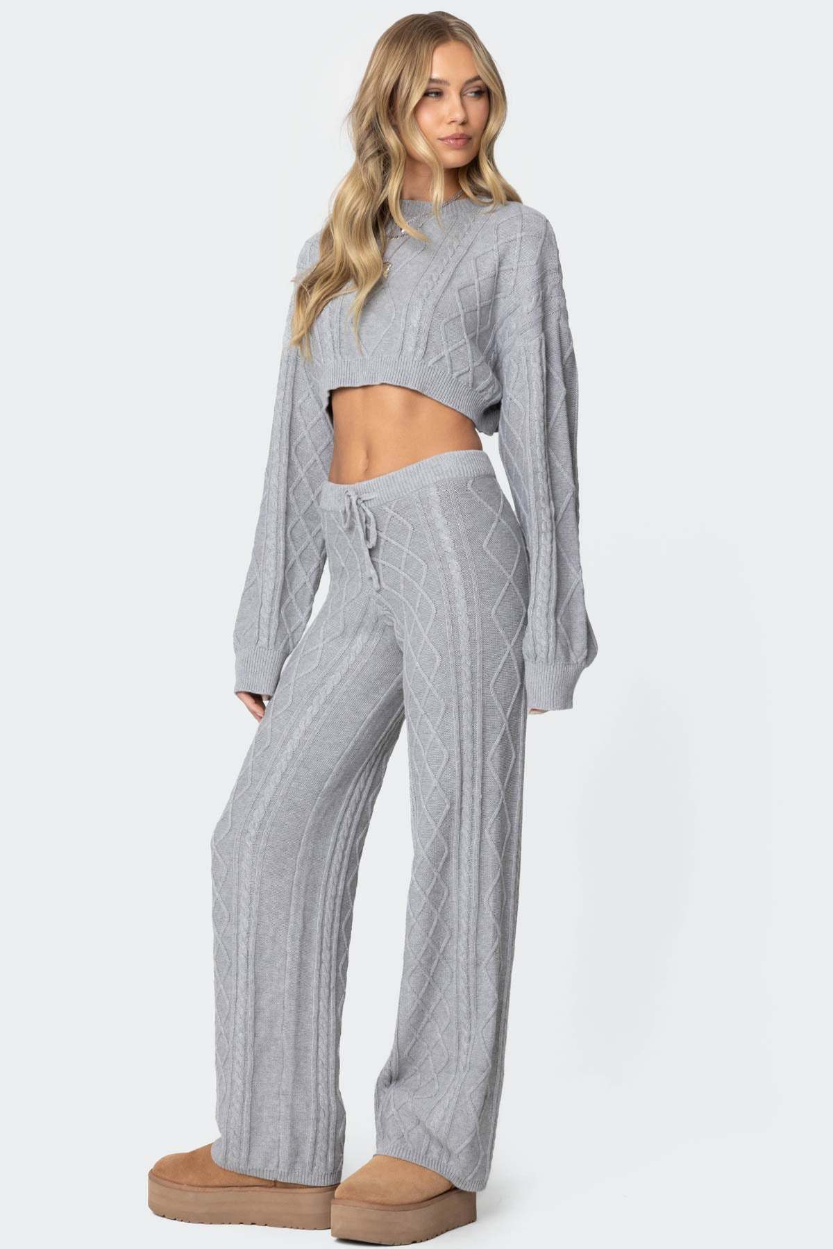 Kasey Cable Knit Pants - GRAY