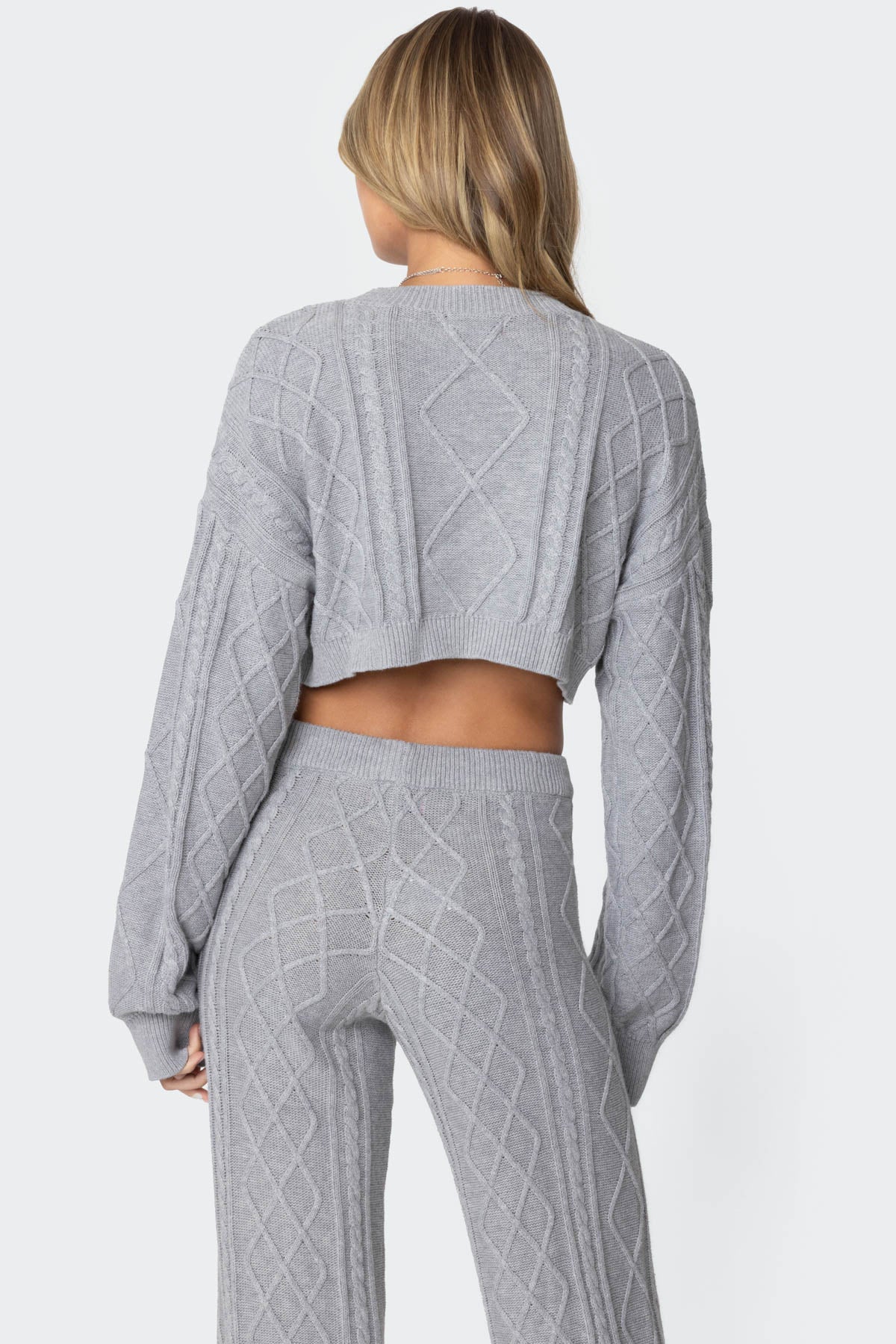 Kasey Cable Knit Cropped Sweater - GRAY MELANGE