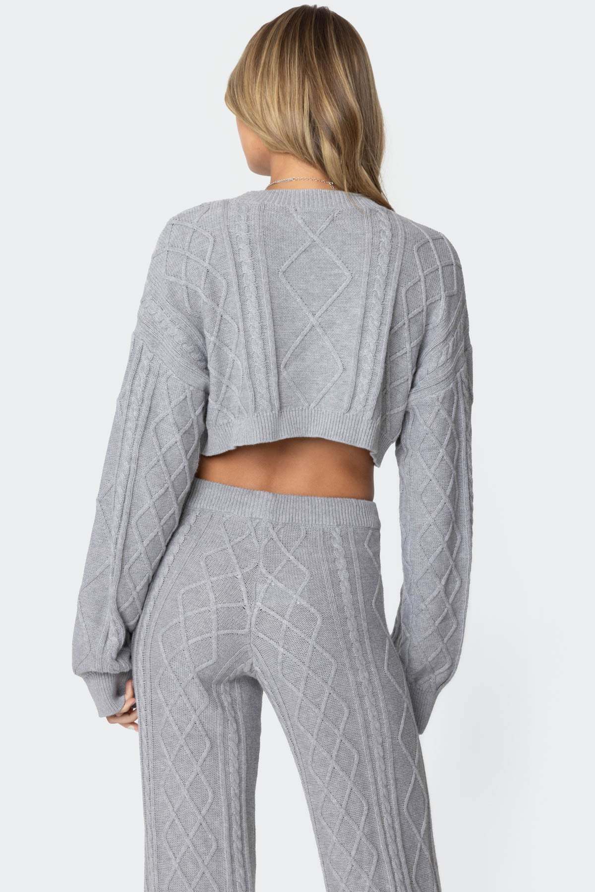 Kasey Cable Knit Cropped Sweater - GRAY MELANGE