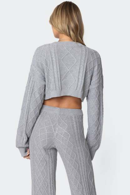 Kasey Cable Knit Cropped Sweater - GRAY MELANGE