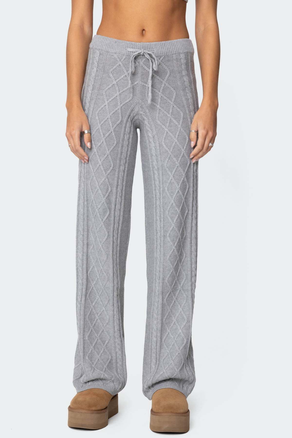 Kasey Cable Knit Pants - GRAY