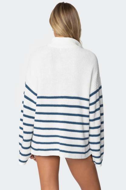 Oversized Quarter Zip Sweater - WHITE