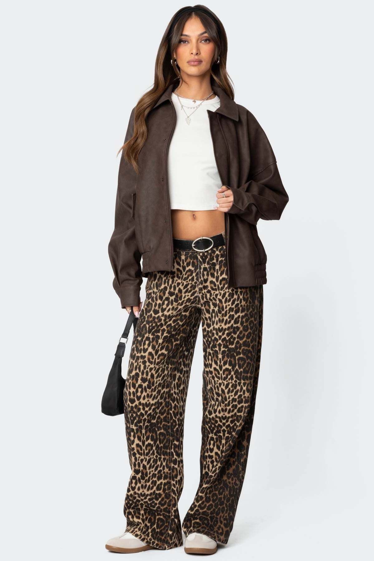 Mori Oversized Faux Leather Jacket - BROWN