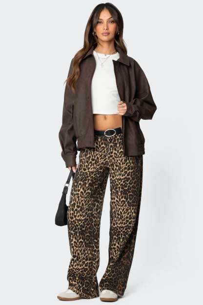 Mori Oversized Faux Leather Jacket - BROWN