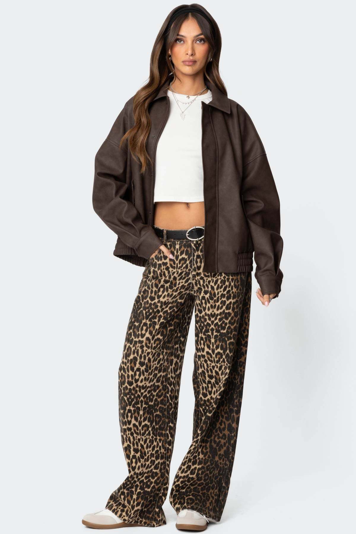 Mori Oversized Faux Leather Jacket - BROWN
