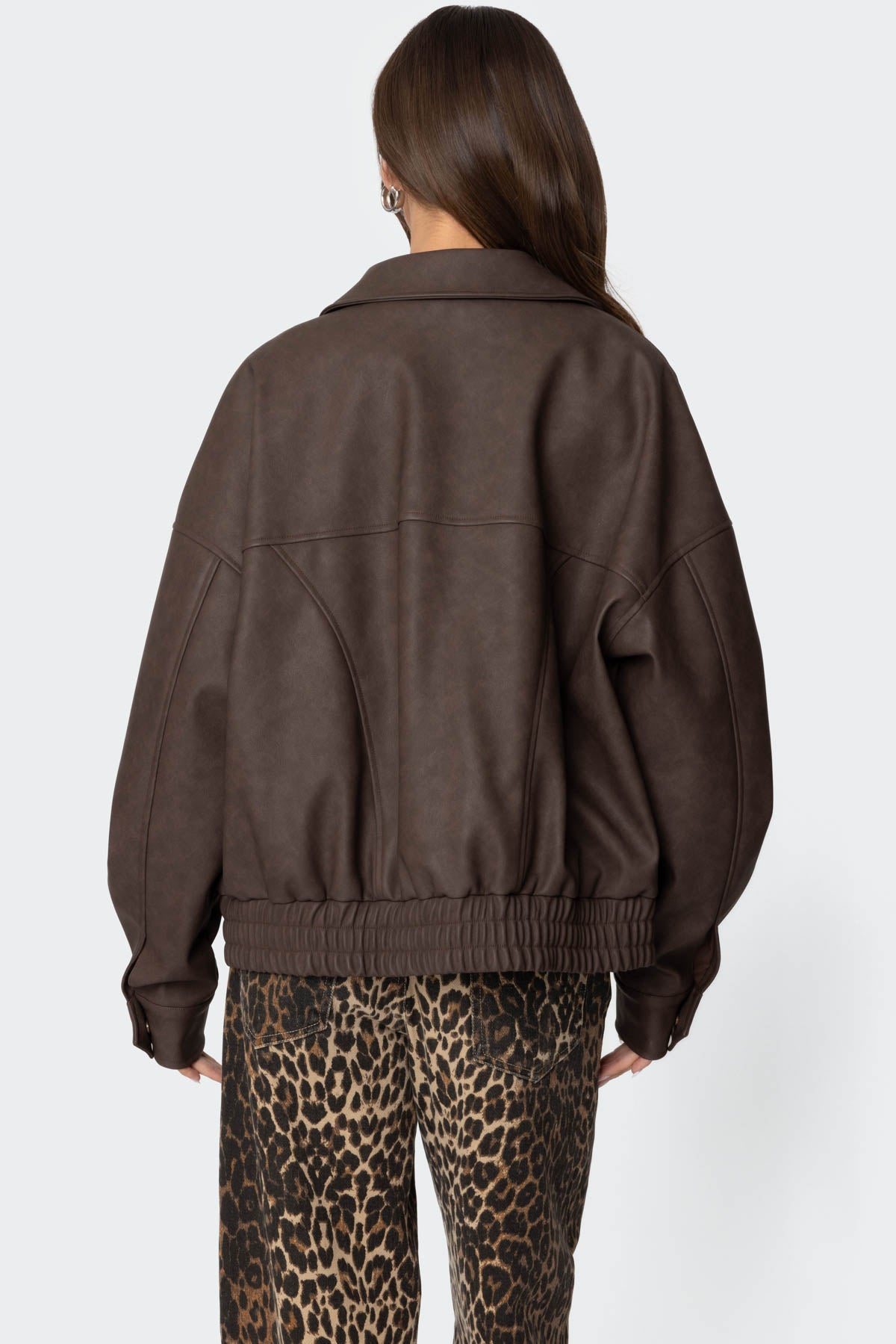 Mori Oversized Faux Leather Jacket - BROWN