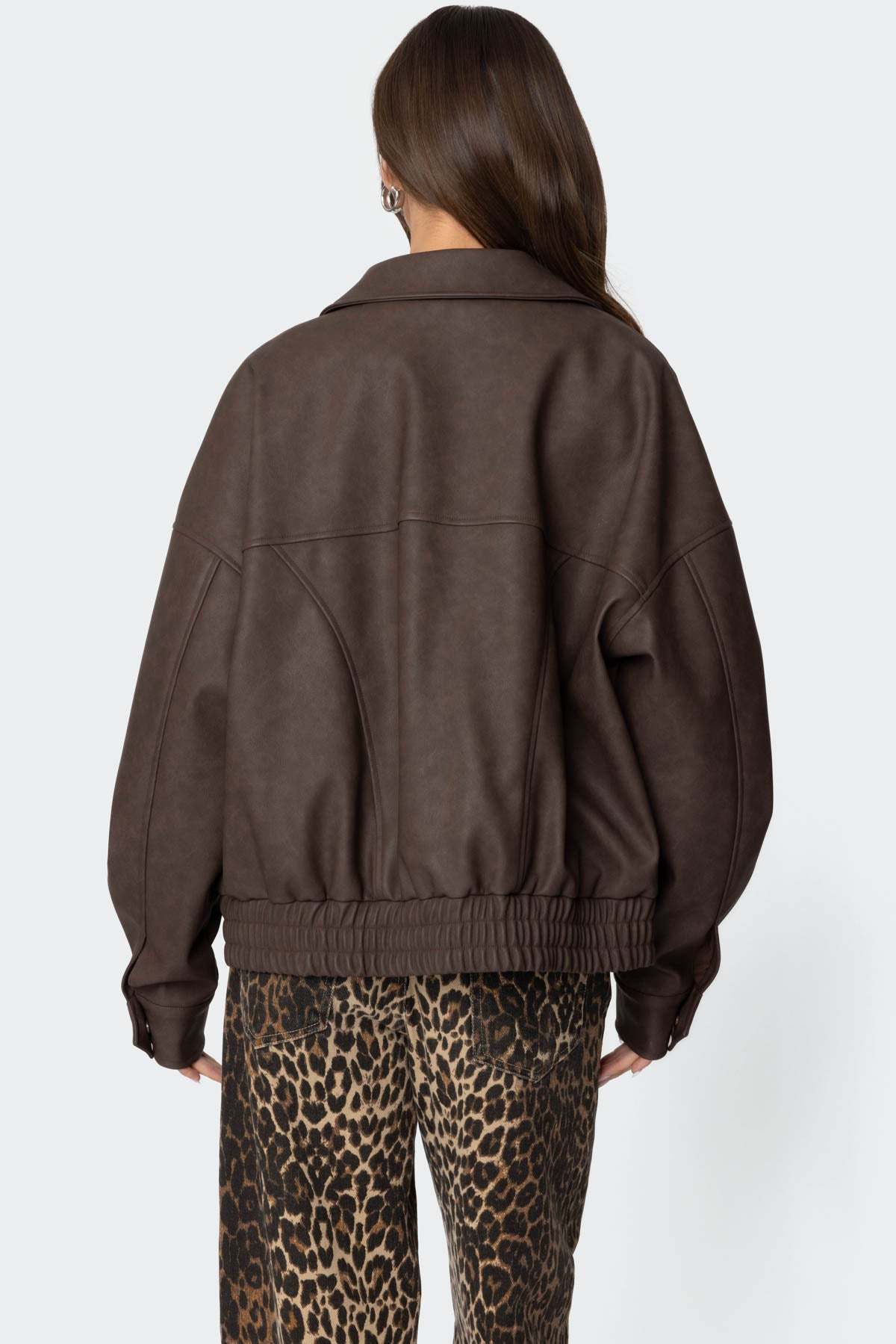 Mori Oversized Faux Leather Jacket - BROWN