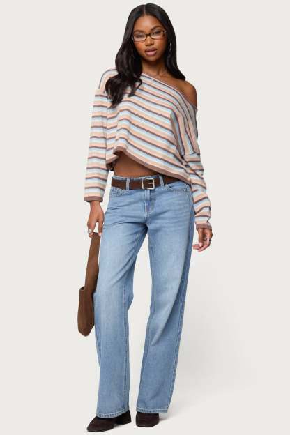 Alexis Off Shoulder Striped Knit Top - MIX