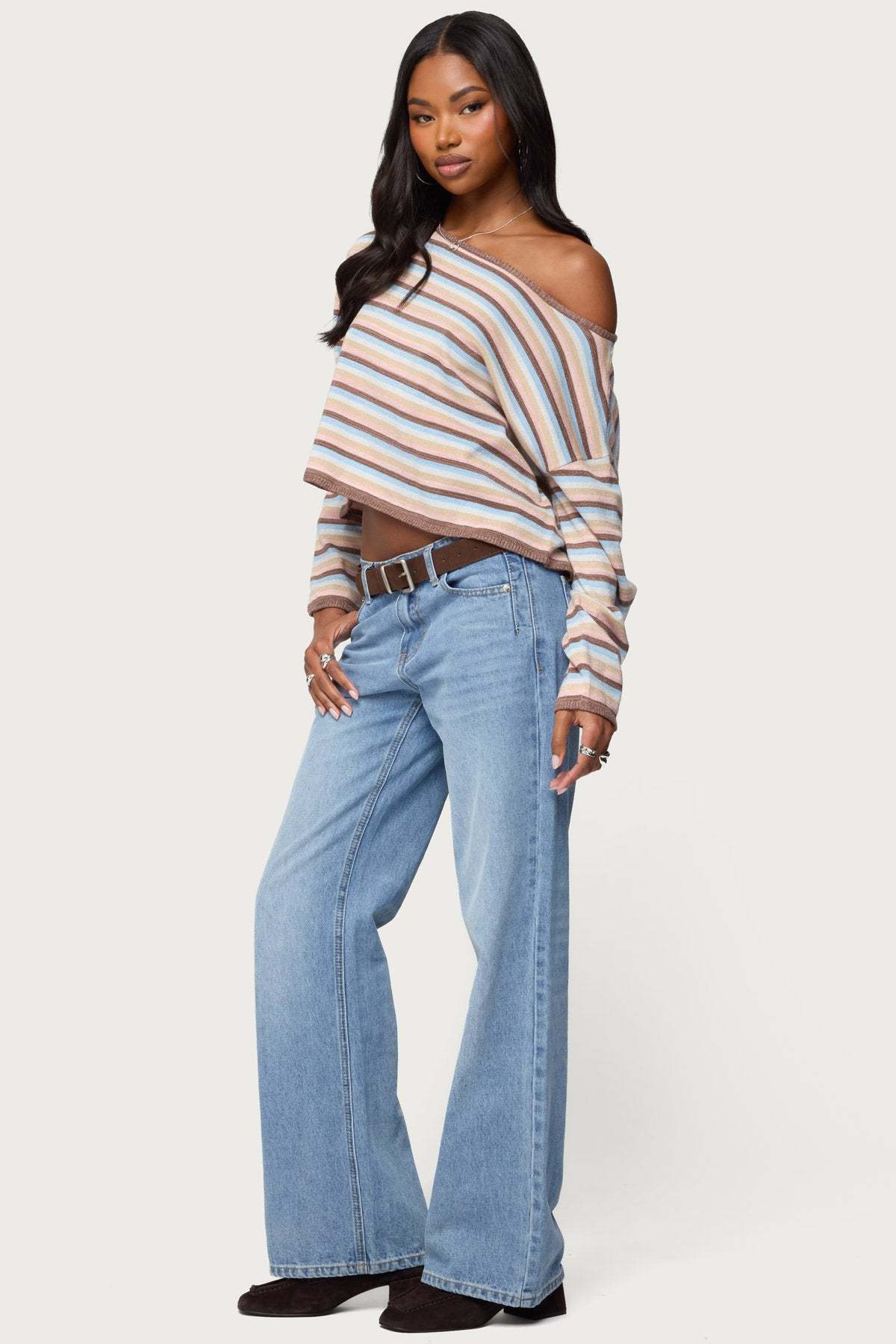 Alexis Off Shoulder Striped Knit Top - MIX