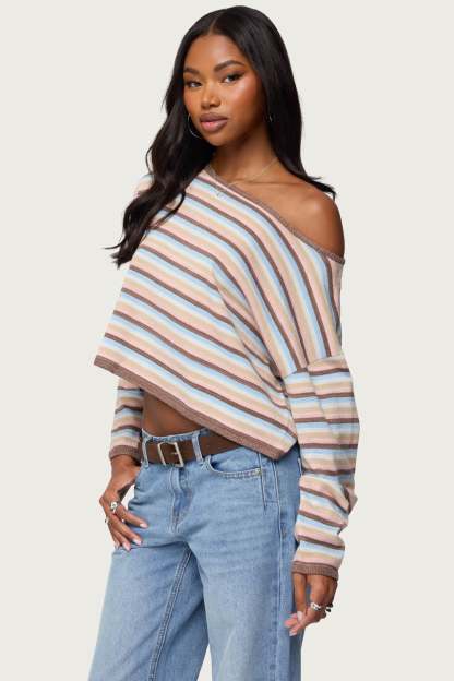 Alexis Off Shoulder Striped Knit Top - MIX