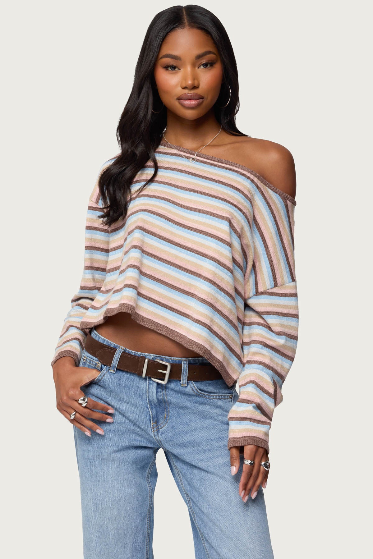 Alexis Off Shoulder Striped Knit Top - MIX
