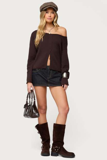 Moyra Off Shoulder Knit Top - BROWN