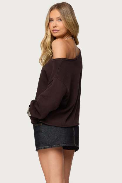 Moyra Off Shoulder Knit Top - BROWN
