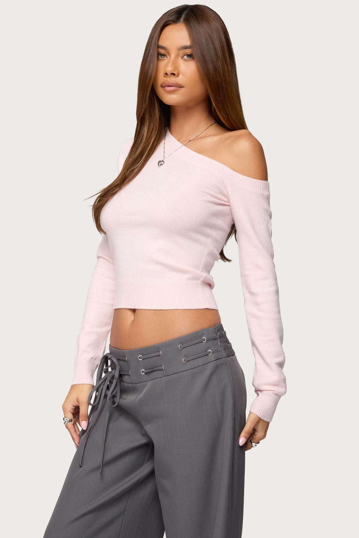 Mayson Off Shoulder Knit Top - LIGHT-PINK