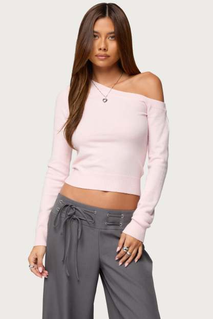 Mayson Off Shoulder Knit Top - LIGHT-PINK