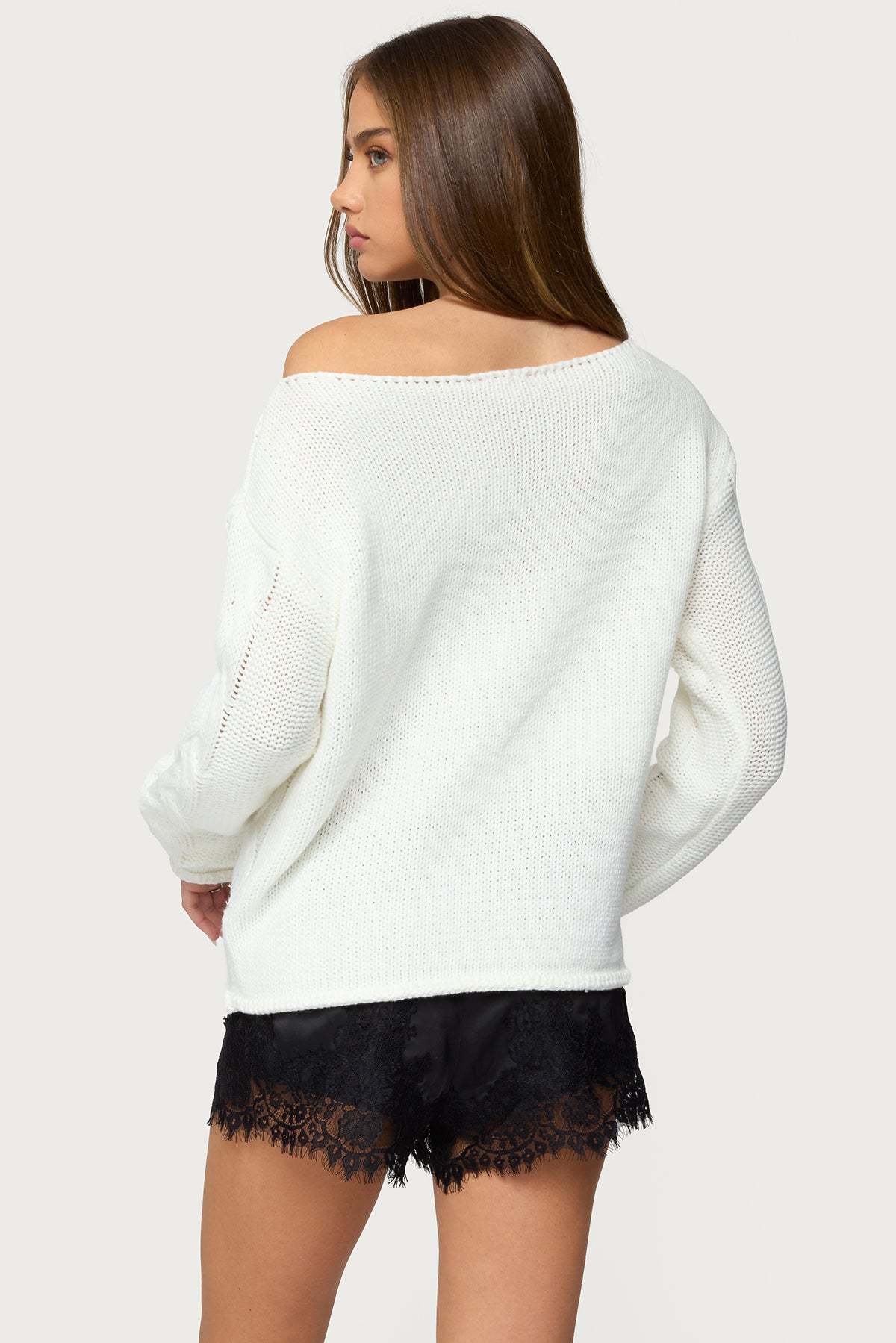 Nellie Off Shoulder Cable Knit Sweater - CREAM