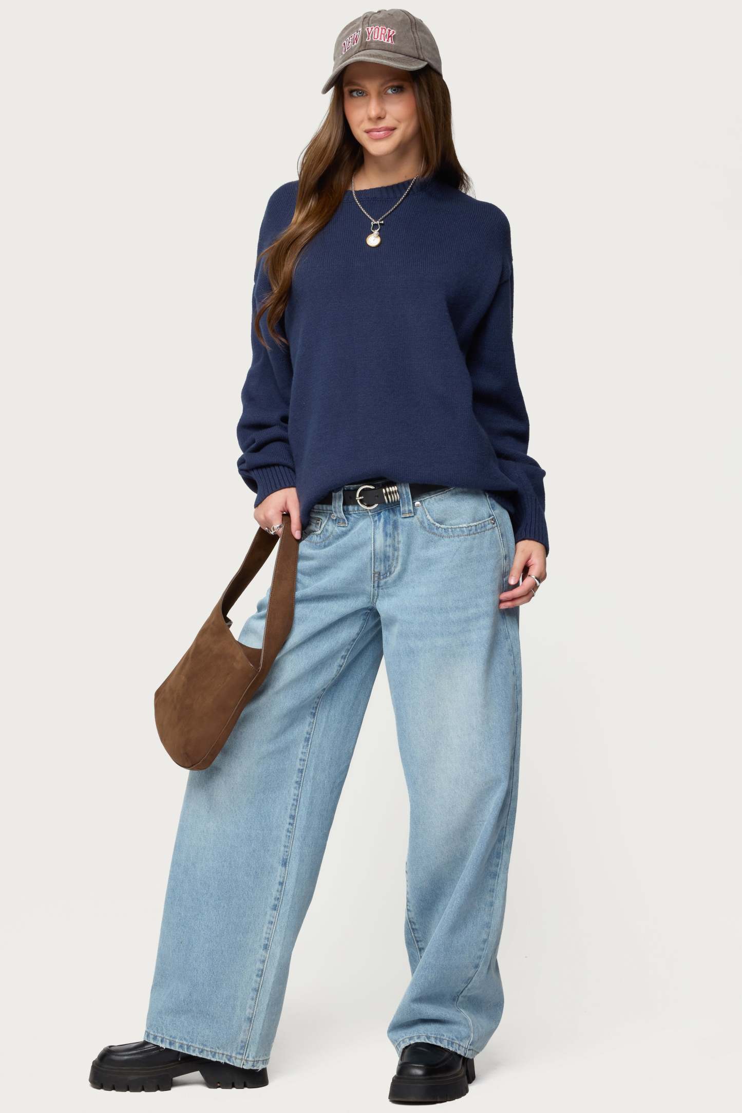 Priscila Oversized Crewneck Sweater - NAVY