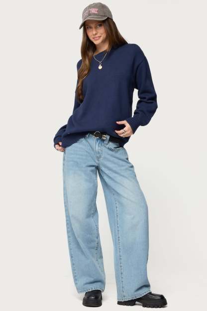 Priscila Oversized Crewneck Sweater - NAVY