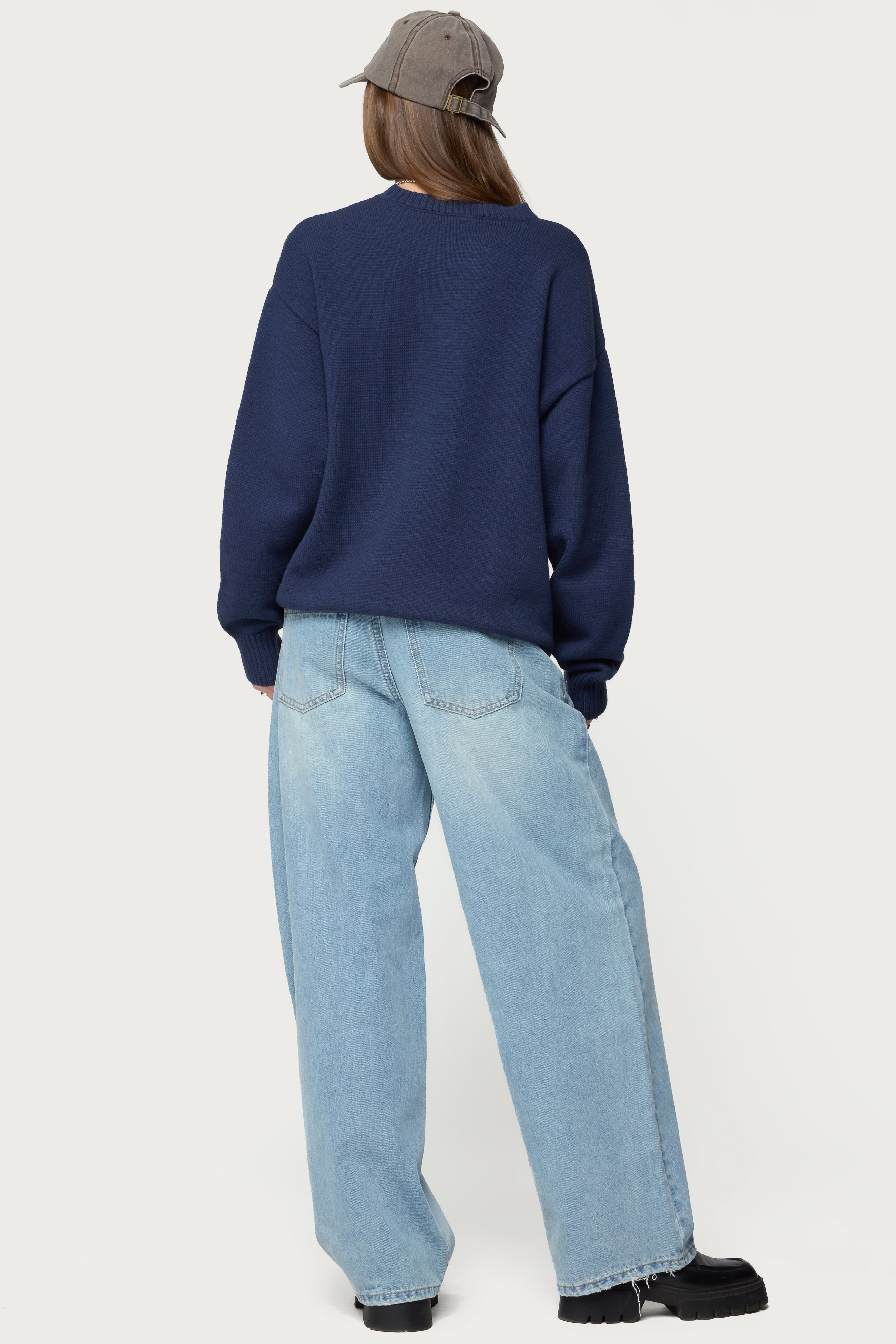 Priscila Oversized Crewneck Sweater - NAVY
